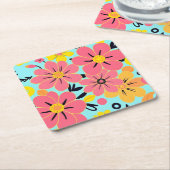 Rosa und gelbe Blüten auf Sky Blue Dopamin Style Rechteckiger Pappuntersetzer (angewinkelt)