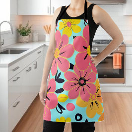 Rosa und gelbe Blüten auf Sky Blue Dopamin Style Schürze