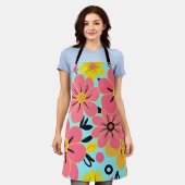 Rosa und gelbe Blüten auf Sky Blue Dopamin Style Schürze (Getragen)