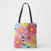 Rosa und gelbe Blüten auf Sky Blue Dopamin Style Tasche (Vorderseite)