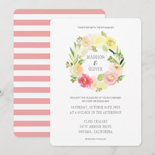 Rosa und gelbe Blütenfarbe   Hochzeit Einladung