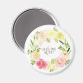 Rosa und gelbe Blütenfarbe | Hochzeit Magnet (Vorderseite/Rückseite)