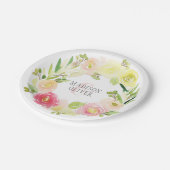 Rosa und gelbe Blütenfarbe | Hochzeit Pappteller (Schrägansicht)