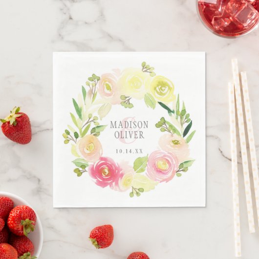 Rosa und gelbe Blütenfarbe | Hochzeit Serviette (Beispiel)