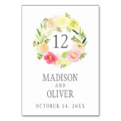 Rosa und gelbe Blütenfarbe | Hochzeit Tischnummer (Vorderseite)