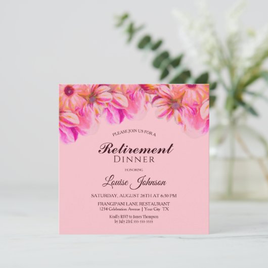 Rosa und gelbe Blütenruhestätte Party Einladung (Stehend Vorderseite)