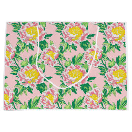 Rosa und gelbe Chinoiserie Blumen Große Geschenktüte