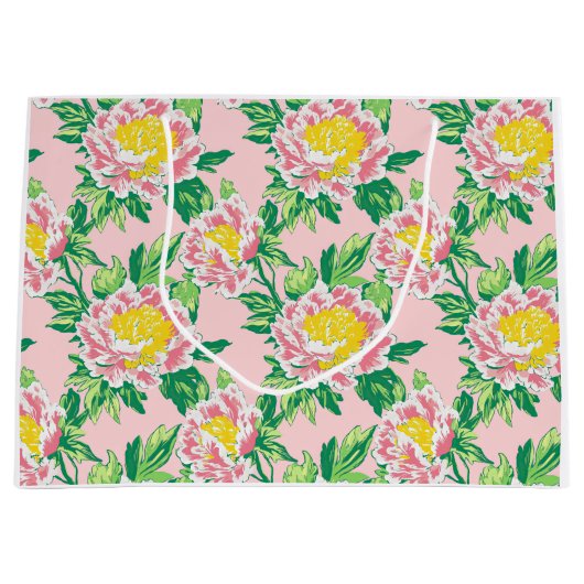 Rosa und gelbe Chinoiserie Blumen Große Geschenktüte (Vorderseite)