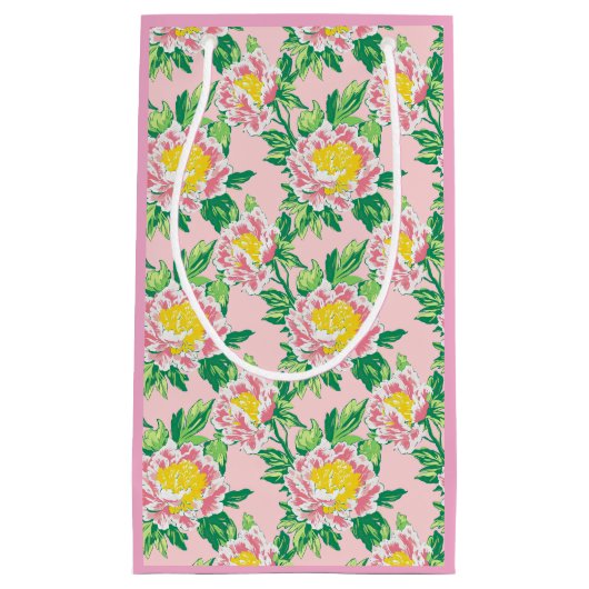 Rosa und gelbe Chinoiserie Blumen Kleine Geschenktüte (Vorderseite)