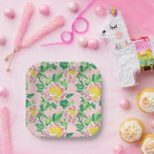 Rosa und gelbe Chinoiserie Blumen Pappteller (Party)