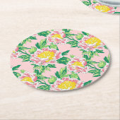 Rosa und gelbe Chinoiserie Blumen Runder Pappuntersetzer (Angewinkelt)