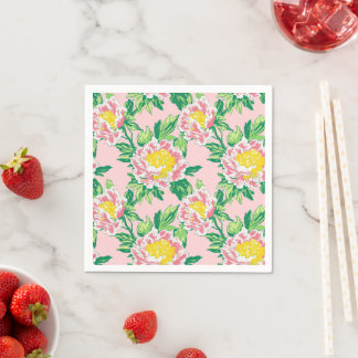 Rosa und gelbe Chinoiserie Blumen Serviette