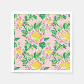 Rosa und gelbe Chinoiserie Blumen Serviette (Vorderseite)