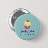 Rosa und gelbe Cupcake Cherry am höchsten Geburtst Button (Vorne & Hinten)