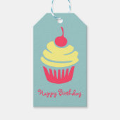 Rosa und gelbe Cupcake Cherry am höchsten Geburtst Geschenkanhänger (Vorderseite)