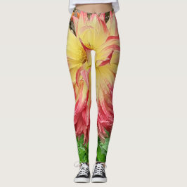 Rosa und Gelbe Dahlia Leggings