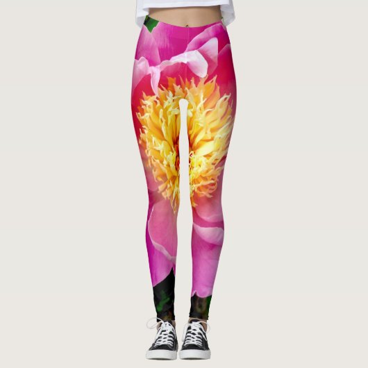 Rosa und gelbe Dahlia Leggings (Vorderseite)