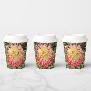 Rosa und Gelbe Dahlia Pappbecher