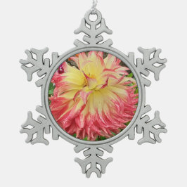 Rosa und Gelbe Dahlia Schneeflocken Zinn-Ornament