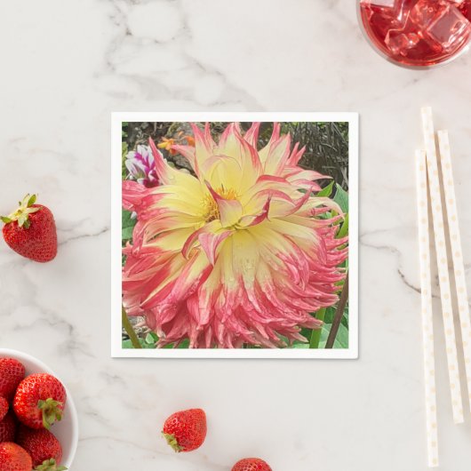 Rosa und Gelbe Dahlia Serviette (Beispiel)