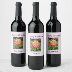 Rosa und gelbe Dahlie Weinetikett