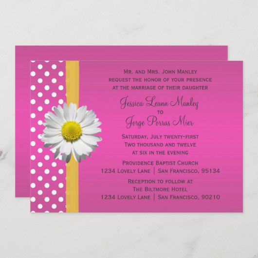 Rosa und gelbe Daisy Hochzeit Einladung (Vorne/Hinten)