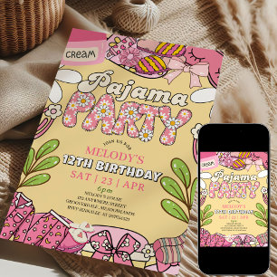 Rosa und gelbe Daisy-Pyjama-Party-Geburtstagsfeier Einladung