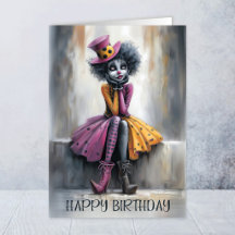 Rosa und gelbe Damen-Clown-Geburtstagskarte