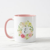 Rosa und gelbe Farbe Blumenkraut | Monogramm Tasse (Links)