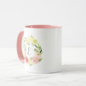 Rosa und gelbe Farbe Blumenkraut | Monogramm Tasse (Vorderseite Links)