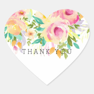 Rosa und gelbe Farbe Blüte Vielen Dank Herz-Aufkleber