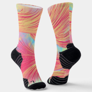 Rosa und gelbe Feder Socken