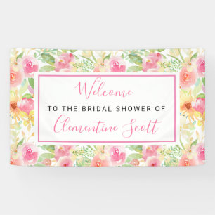 Rosa und gelbe florale Willkommensgruß zur Brautpa Banner