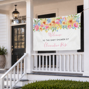 Rosa und gelbe florale Willkommensgruß zur Brautpa Banner