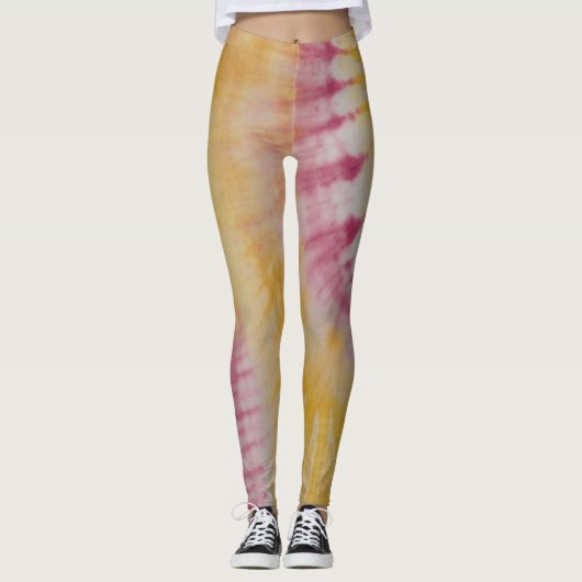 Rosa und gelbe Gefärbte Krawatte Leggings (Vorderseite)
