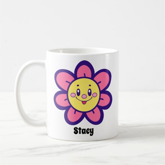 Rosa und gelbe glückliche Blume Kaffeetasse (Links)