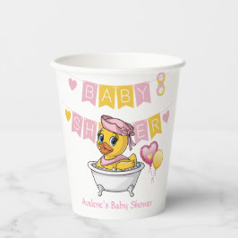 Rosa und gelbe Gummi Duck Girl Babydusche Pappbecher