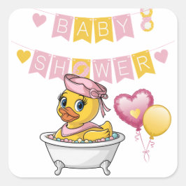 Rosa und gelbe Gummi Duck Girl Babydusche Quadratischer Aufkleber