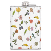 Rosa und gelbe Herbstblumen und Blätter Flachmann (Rückseite)