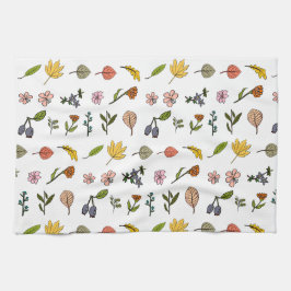 Rosa und gelbe Herbstblumen und Blätter Geschirrtuch