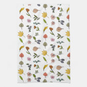 Rosa und gelbe Herbstblumen und Blätter Geschirrtuch (Vertikal)