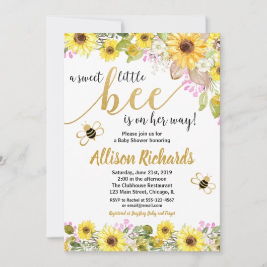 Rosa und gelbe Hummeldusche Einladung (Vorderseite)