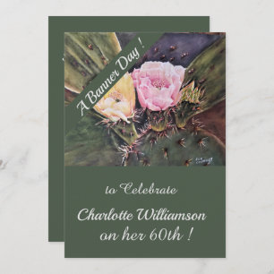 Rosa und gelbe Kakteen Wasserfarbe Geburtstagsflor Einladung