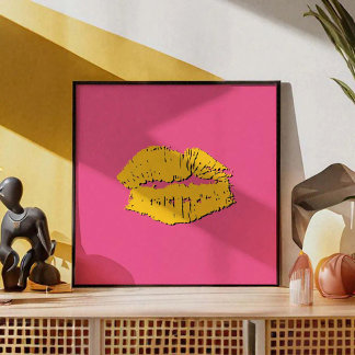 Rosa und gelbe küssende Lippen Poster