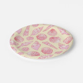 Rosa und gelbe, lackierte Muscheln Pappteller (Schrägansicht)