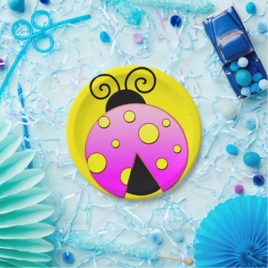 Rosa und gelbe Ladybug-Teller Pappteller (Party)