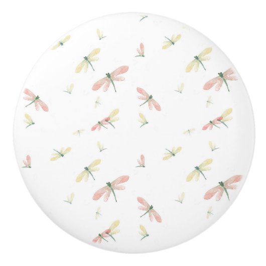 Rosa und gelbe Libellen auf der weißen Keramik Keramikknauf (Vorderseite)