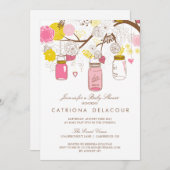 Rosa und gelbe Mason Jars Kinderdusche Einladung (Vorne/Hinten)