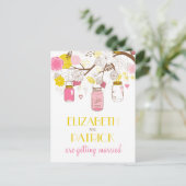 Rosa und gelbe Mason Jars Save the Date Postkarte (Stehend Vorderseite)