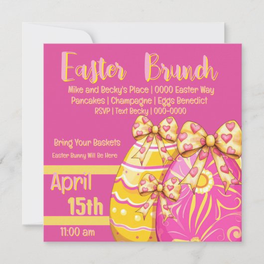 Rosa und gelbe Ostereier Brunch Einladung (Vorderseite)
